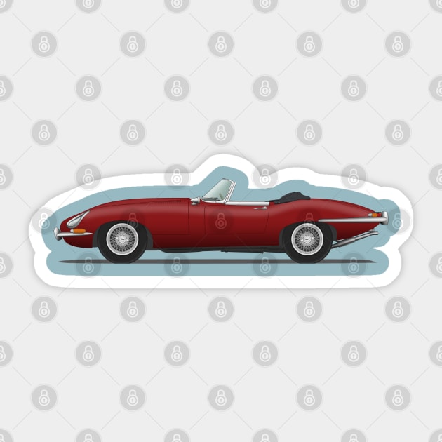 Jaguar E Type Roadster Maroon Sticker by SteveHClark